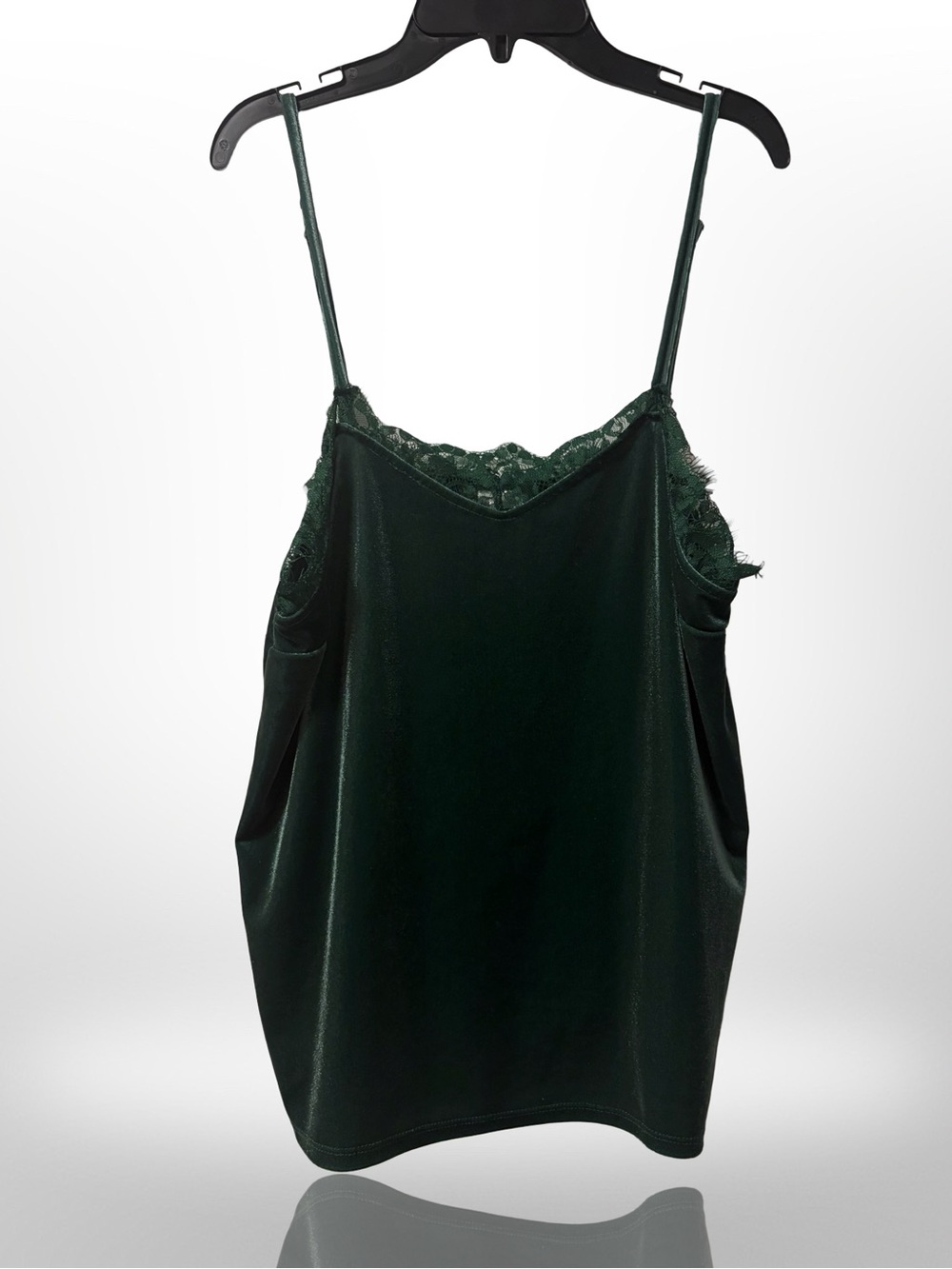 Lace-Trim Velvet Cami Top - Dark Green